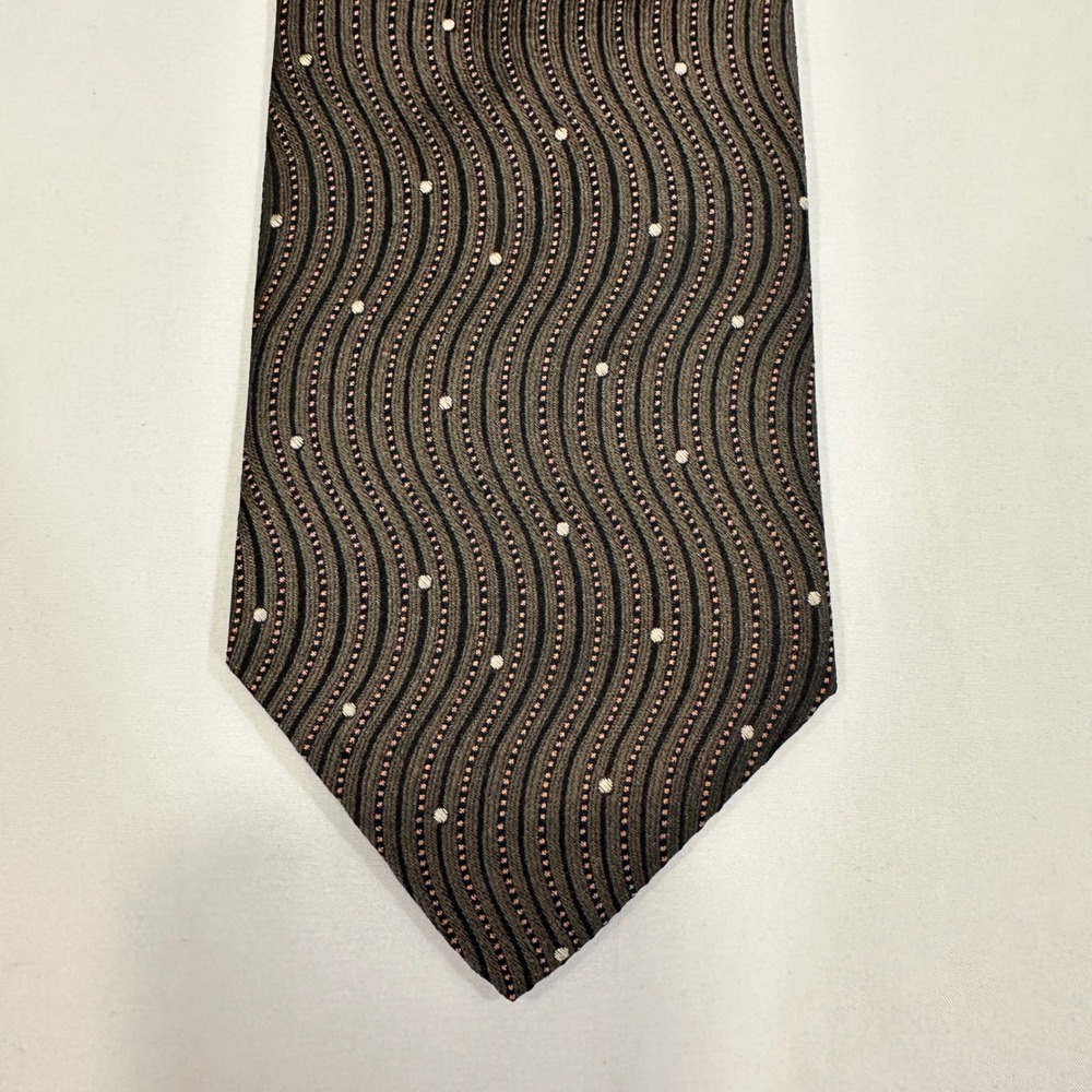 Audrey Buckner Silk Wavy Stripe Polka Dot Tie Mens OS Grey 100% Silk | Business